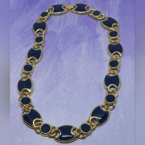 Vintage Gold Tone & Navy Enamel Collar Necklace